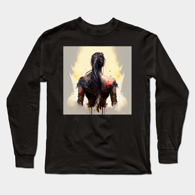 Powerful Warrior Back Woman #1 Long Sleeve T-Shirt by Chromatic Fusion Studio